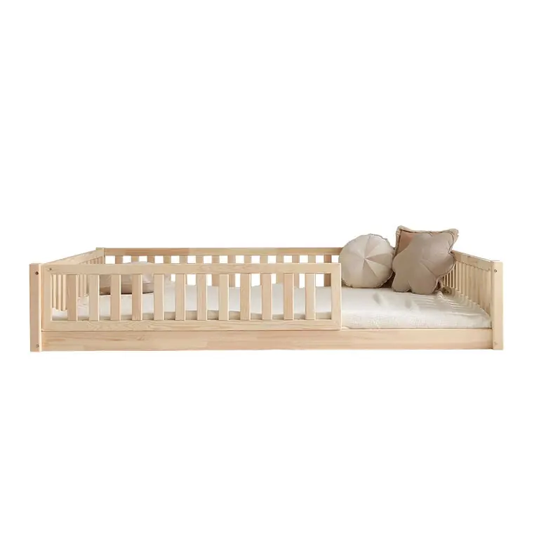 Cama 140x200 con barandilla y somier patas 1 cm Agnès Madera - Descanso