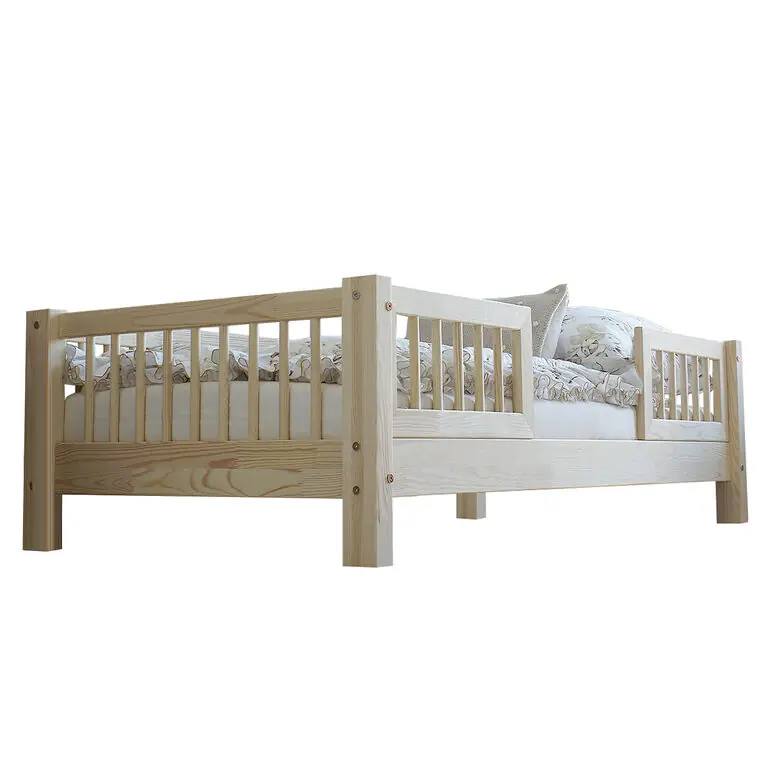 Cama 90x190 con barandillas y somier patas de 10 cm Adèle Madera - Descanso