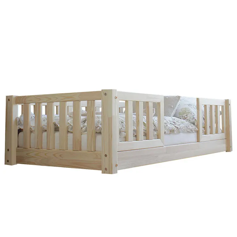 Cama 70x140 con barandillas y somier patas de 1 cm Agnès Madera - Bebé