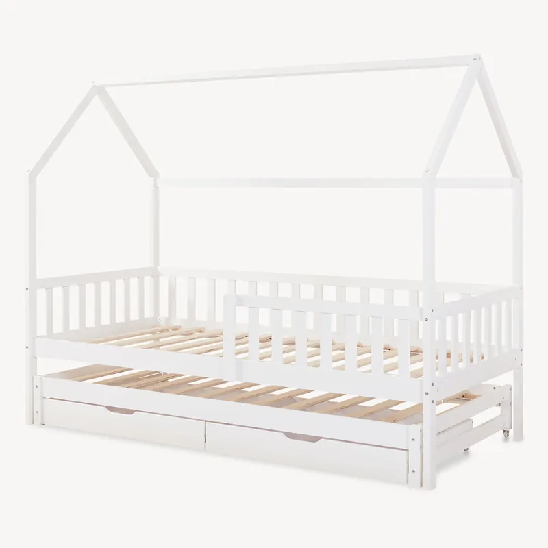 Cama con cama supletoria Aarghonmaa 2 cajones y colchón 90x200cm - Natural [en.casa]