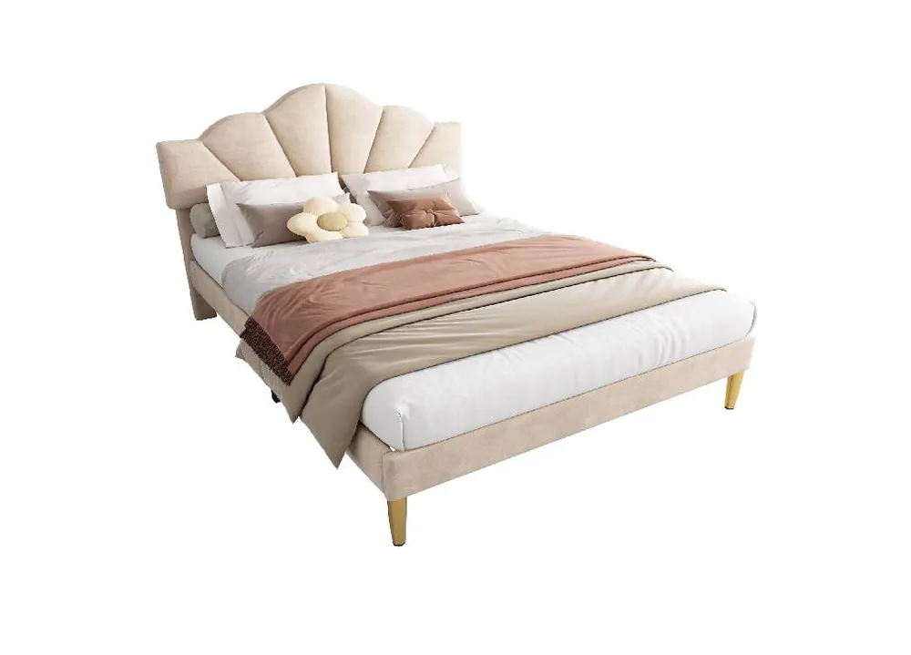 Cama de matrimonio de terciopelo 140x200cm,beige - Descanso
