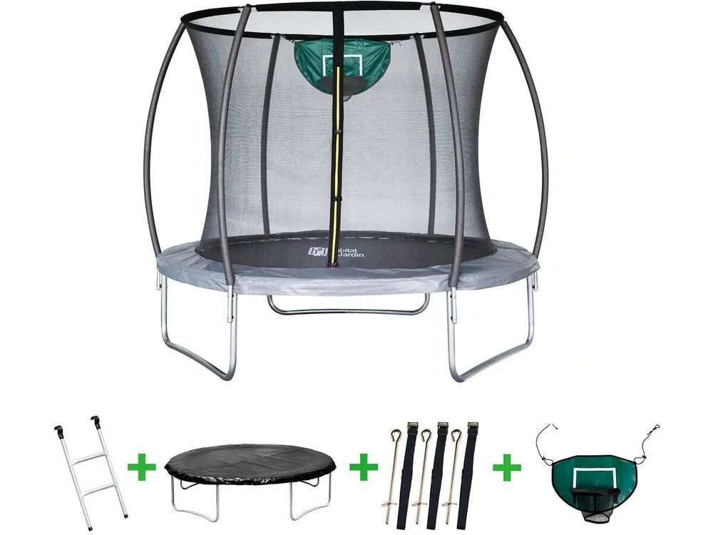 Cama elástica con red interior "jumper" - Ø 4,88 m - Gris