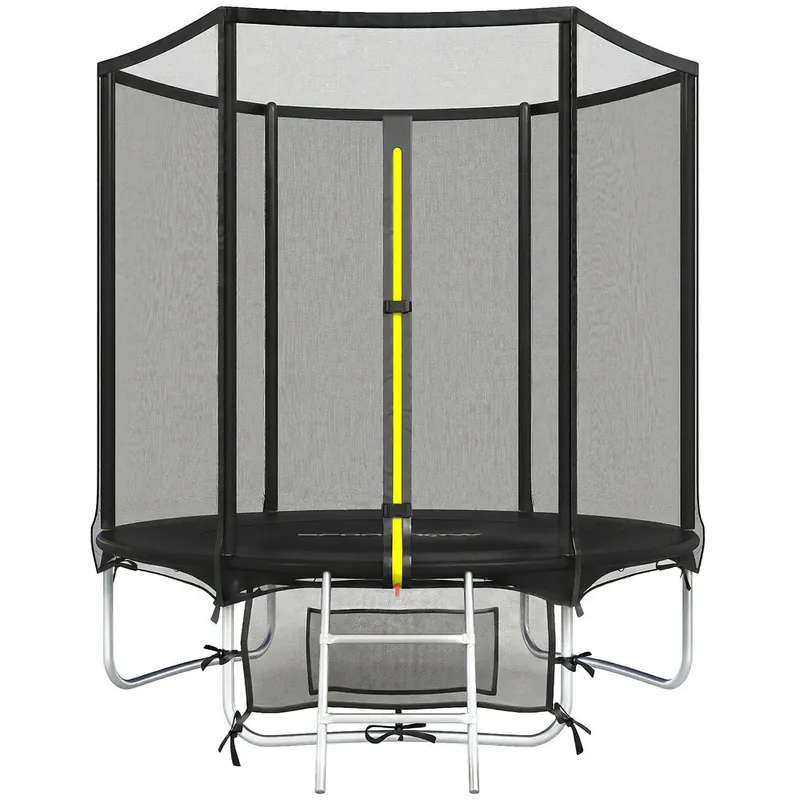 SPORTNOW Cama Elástica Niños Exterior Ø183 cm, Trampolín para Niños de +6 Años con Red de Seguridad, Escalera de 2 Peldaños, Cubierta de Muelles, Bolsa de Almacenamiento, Carga 80 kg, Negro - Jardín