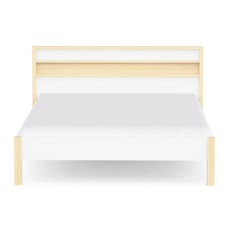 Cama 160x200 cm acabado blanco y roble HEVA - Blanco