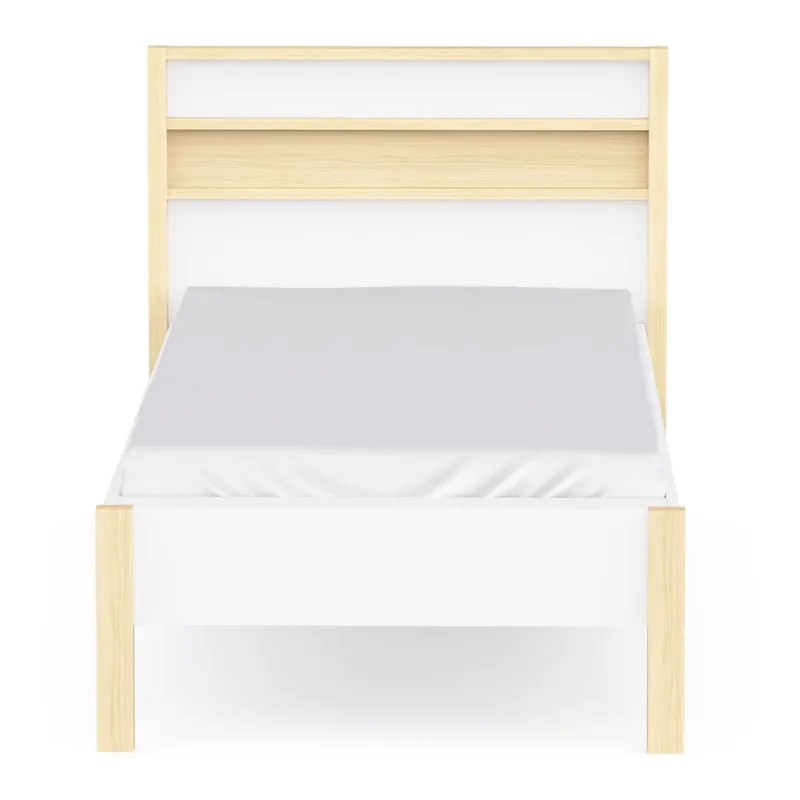 Cama 90x190/200 cm acabado blanco y roble HEVA - Blanco
