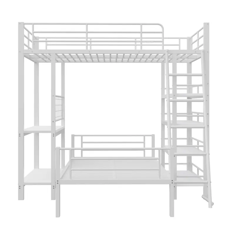 Litera metálica 90*200 - Cama multifuncional con estantes - Blanca