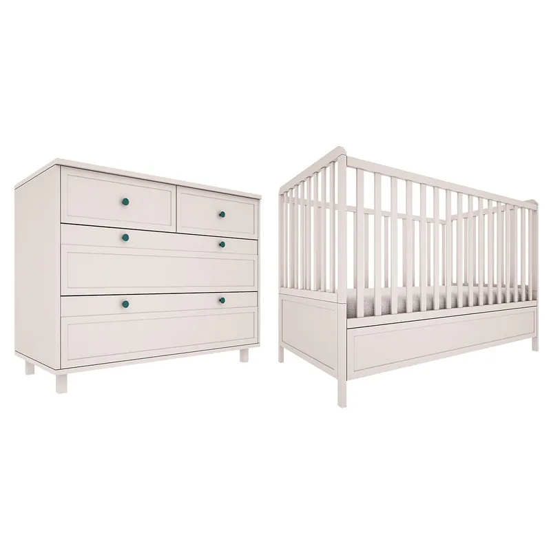 Cuna evolutiva 70x140 y cómoda 4 cajones Wood Luck Gabriel Verde Eucalipto - Bebé