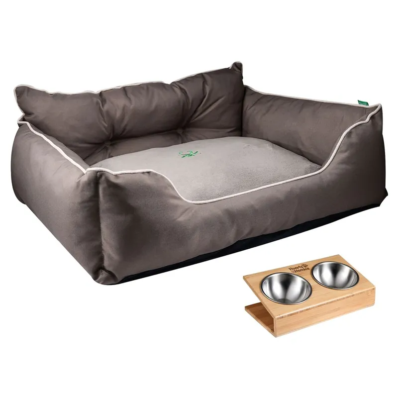 Cama para mascota + comedero doble - Jardín