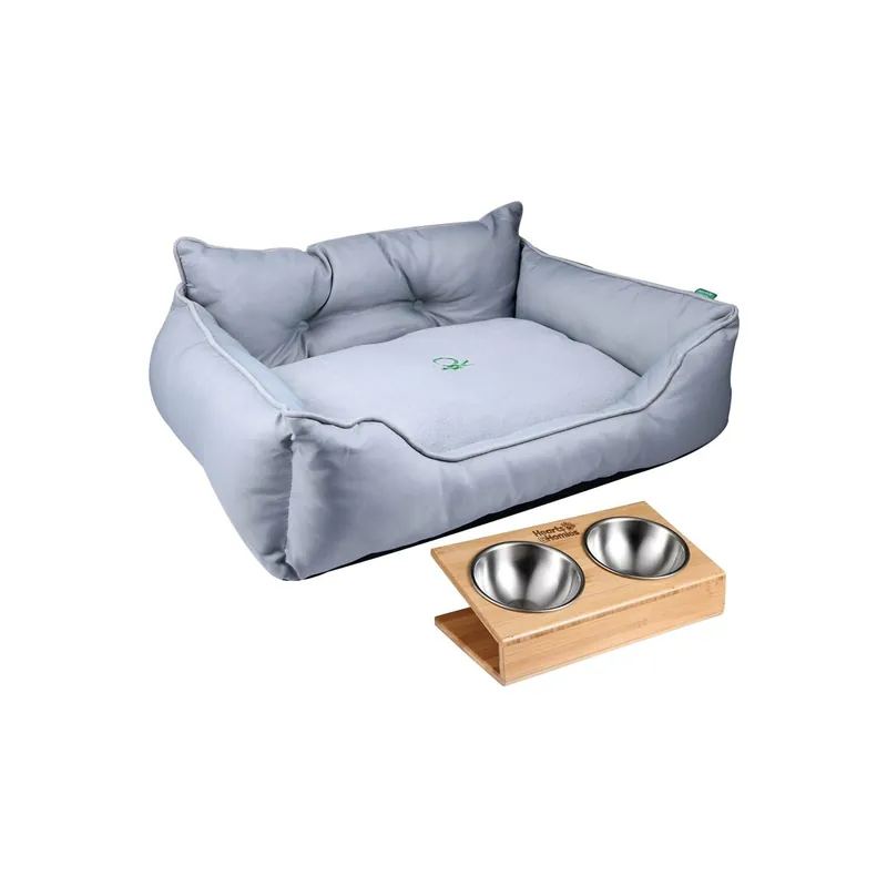 Cama para mascota + comedero doble - Jardín