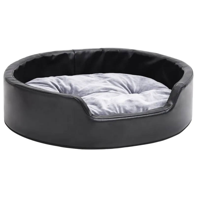 vidaXL Cama para perros felpa y cuero sintético negro gris 69x59x19 cm - Jardín