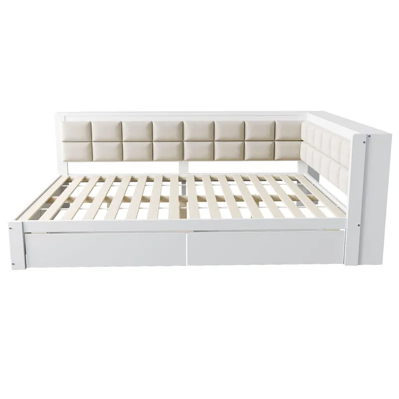 Sofá cama madera 140 x 200 cm - cama multifuncional con respaldo acolchado y cajón grande de almacenamiento - pino blanco