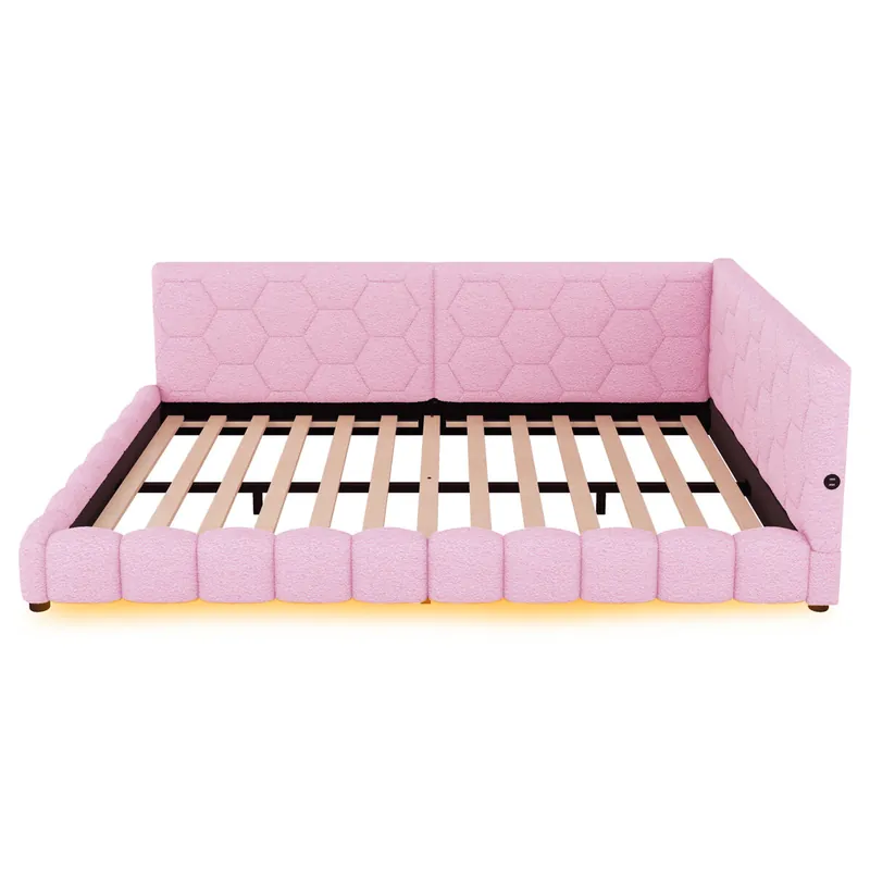 Sofá cama de terciopelo 140x200 cm - con LED y puerto USB - Rosa