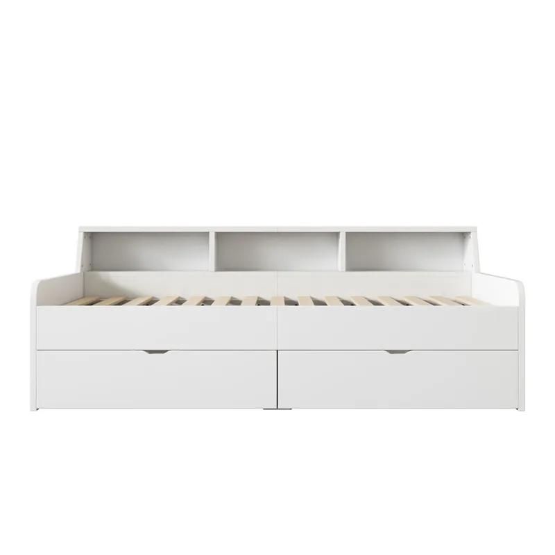 Sofá cama - Sofá cama de 90x200 cm con 2 cajones - Blanco