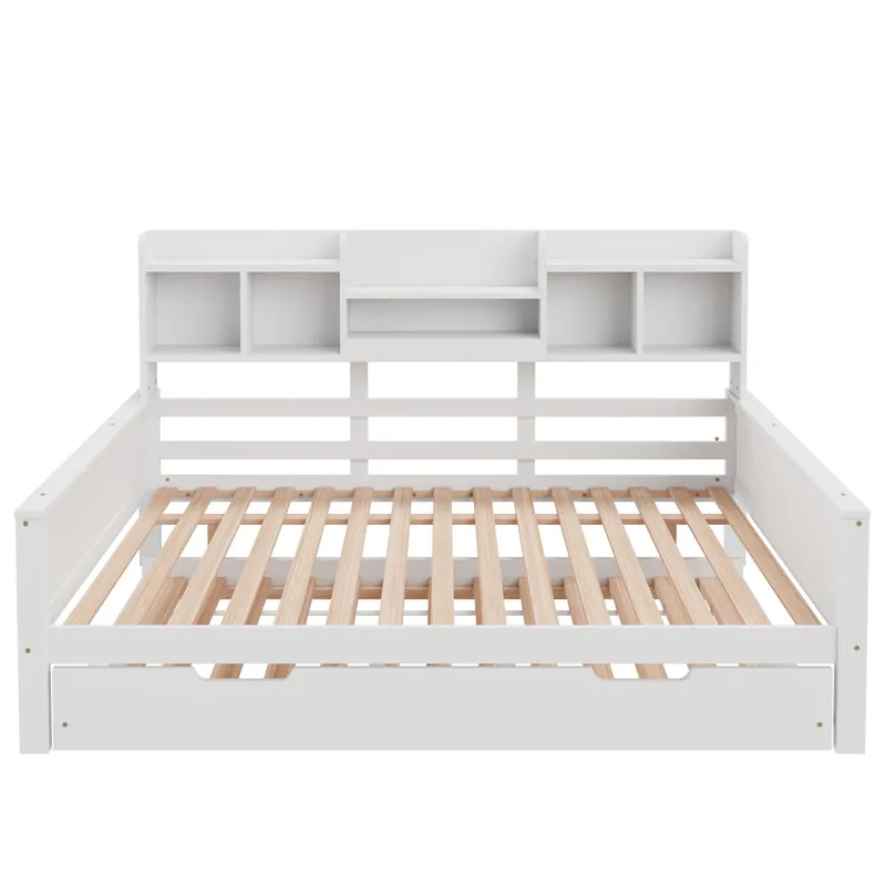 Sofá cama 140200CM - Con cama extraíble 90190CM, con almacenamiento y somier, madera de pino, multifuncional - Blanco