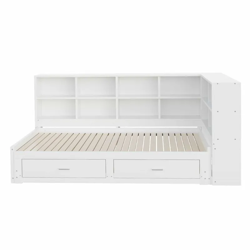 Sofá cama multifuncional 90/180*190 cm - Con cama extraíble, compartimiento de almacenamiento, enchufe euro, cajones, somier - Blanco