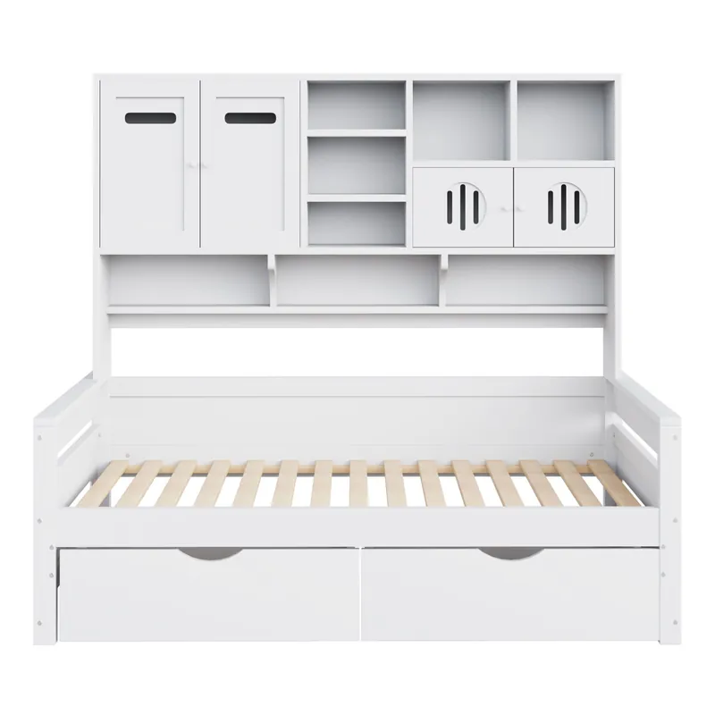 Sofa-cama de madera 90 x 200 cm - Con almacenamiento, gran cajón, cama juvenil, somier, blanco