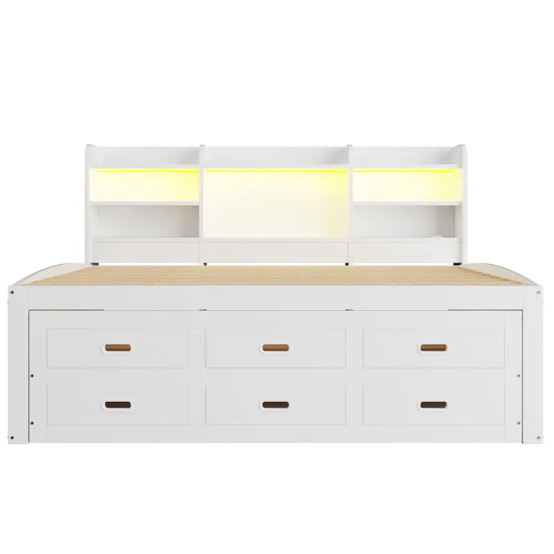 Sofá cama, 140x200 cm - Extraíble, LED, 3 cajones, USB+Type-C, sin colchón - Blanco