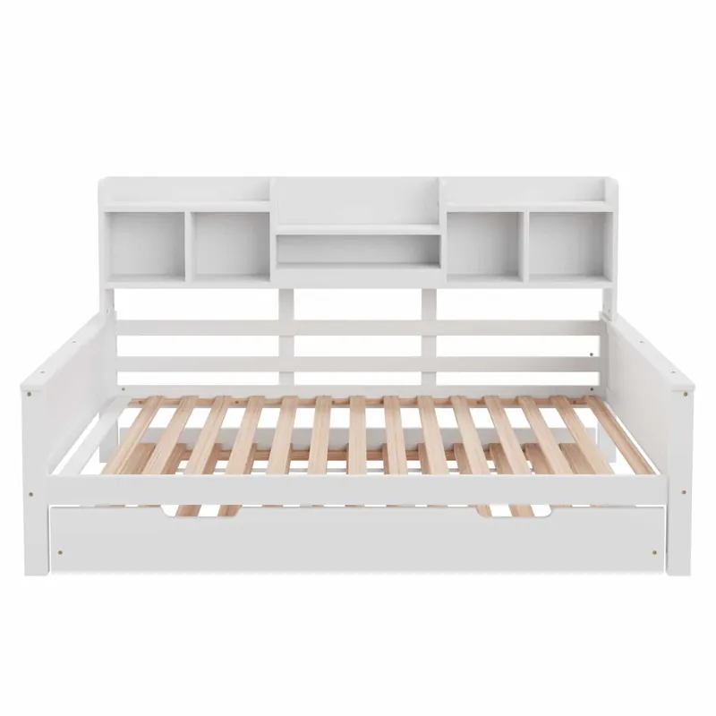 Sofá cama extensible 90200CM - Con cama extraíble 90190CM, con compartimento de almacenamiento y somier, cama multifuncional de pino, cama individual, Blanco