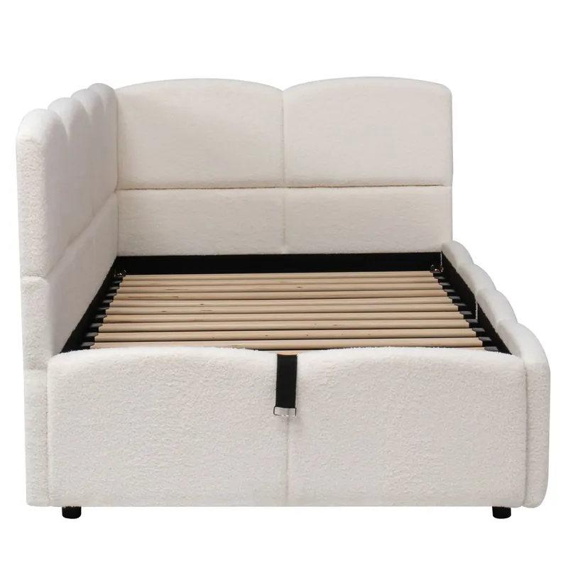 Cama tapizada 90x200 cm - con lattenrost, sofá cama, USB, bolsa de almacenamiento, beige