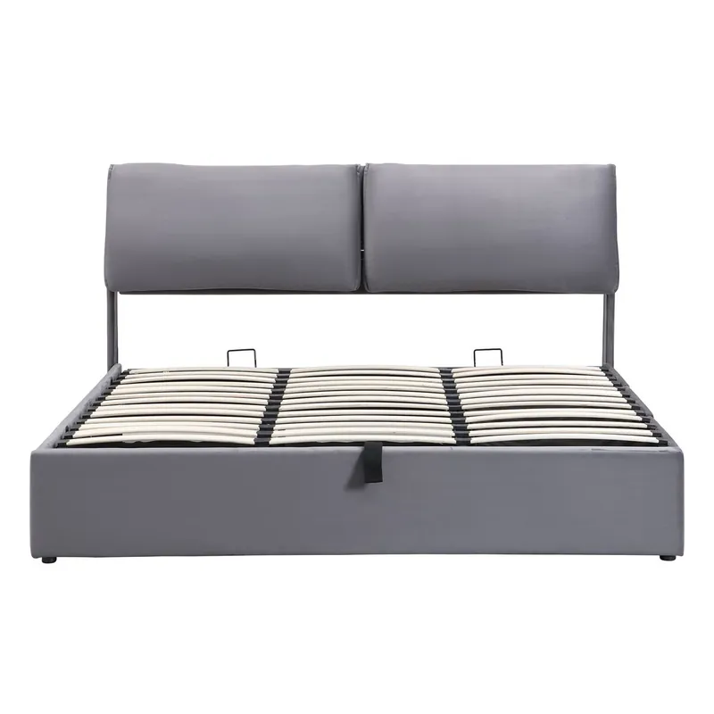 Cama tapizada 160x200 - hidráulica con 3 cajones y almacenaje - gris