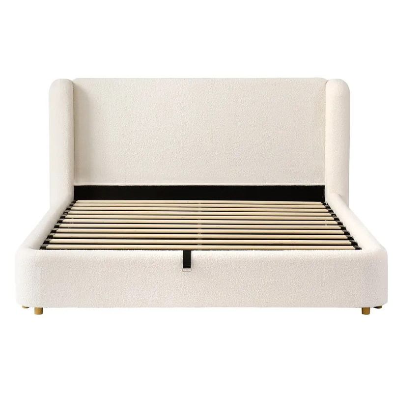 Cama tapizada 160x200 - canapé hidráulico y somier - beige bouclé