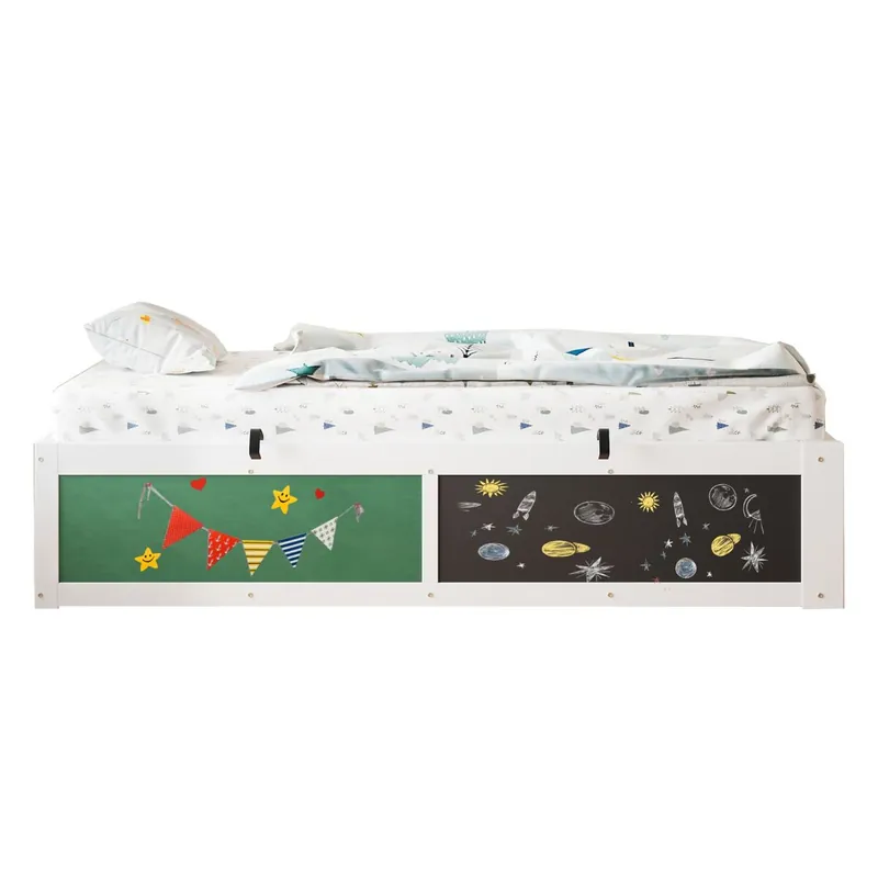 Cama individual 90x200 cm - Ajustable hidráulica, con tablero de escritura y almacenamiento - Blanco