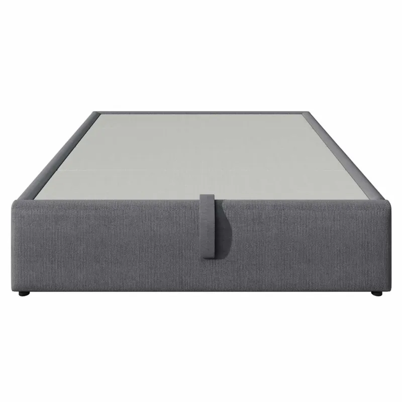 Cama tapizada de matrimonio 160x200 cm - cama con almacenaje, puerto USB-C, somier de láminas completo, sin cabecero, algodón - gris