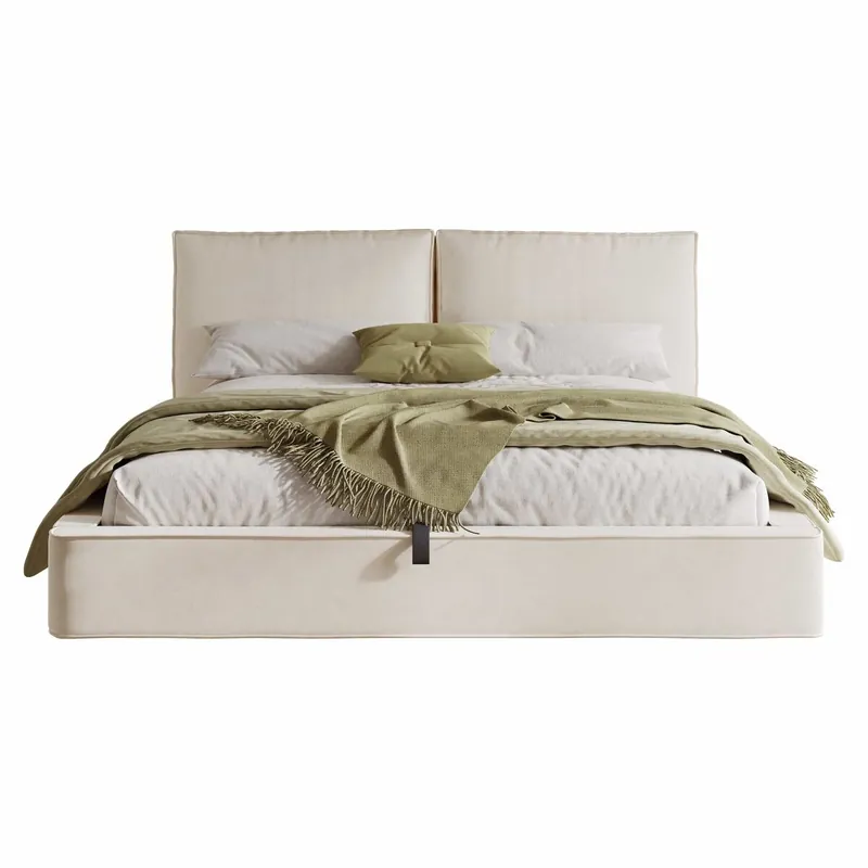 Cama tapizada doble 180 x 200 cm - cama funcional hidráulica con somier y cabecero tapizado de terciopelo - beige