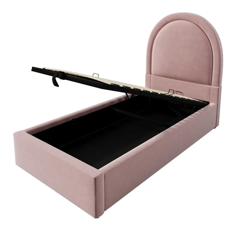 Cuna tapizada de terciopelo - 90x190 cm - Con almacenaje - Rosa