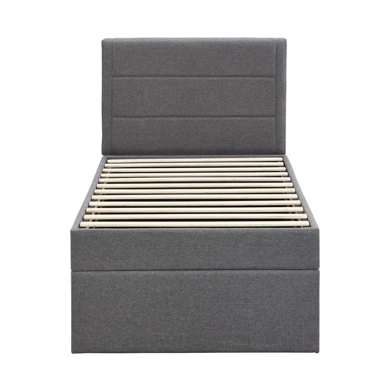 Cama contenedor con somier de láminas - 90x200 cm - tela de lino - Gris