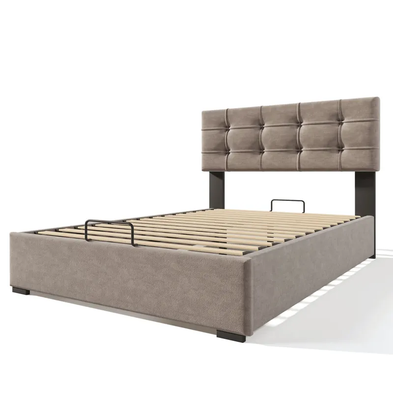 Cama individual 90x200cm - Cabecero ajustable, cama con somier de metal, terciopelo, estructura moderna con almacenamiento - Gris claro