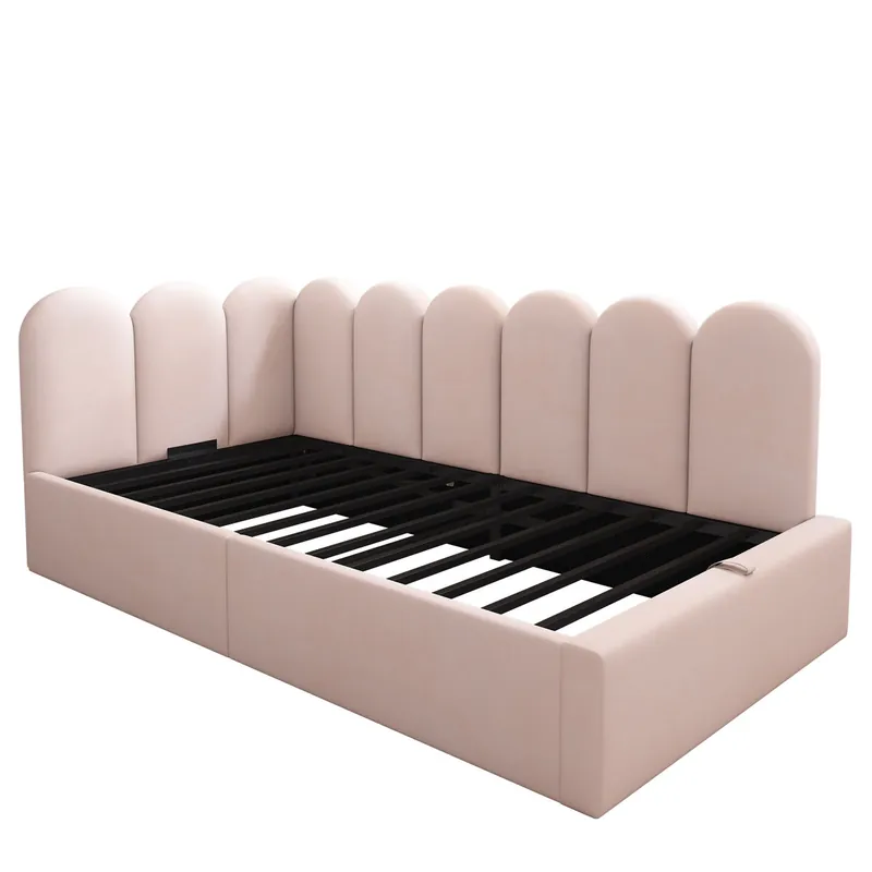 Cama diván 90x190 cm - Cama día con almacenamiento hidráulico, somier de metal, terciopelo - Rosa