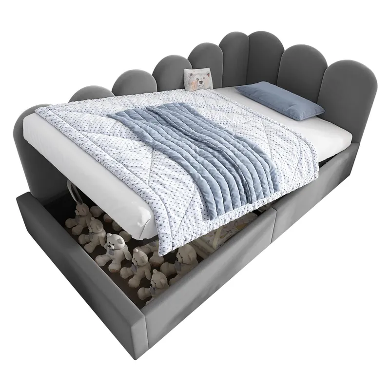 Cama tapizada 90x190 cm - Sofá cama con almacenamiento hidráulico - Gris