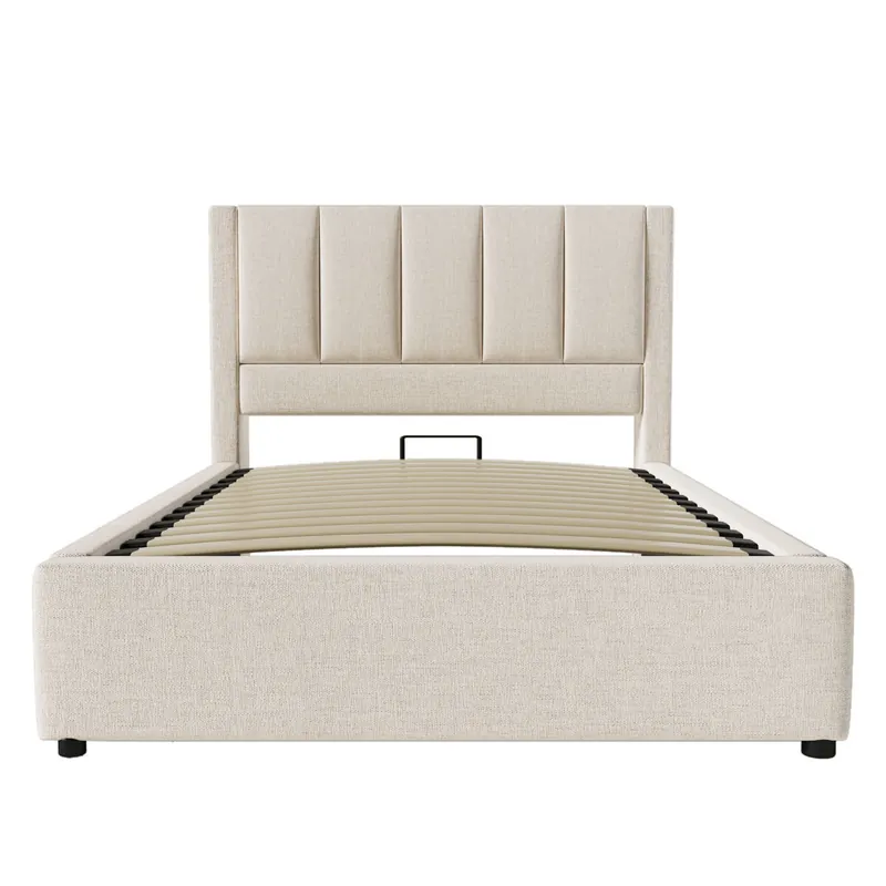 Cama tapizada 90x200 cm - Cama individual con portavasos oculto y estación de carga - Beige
