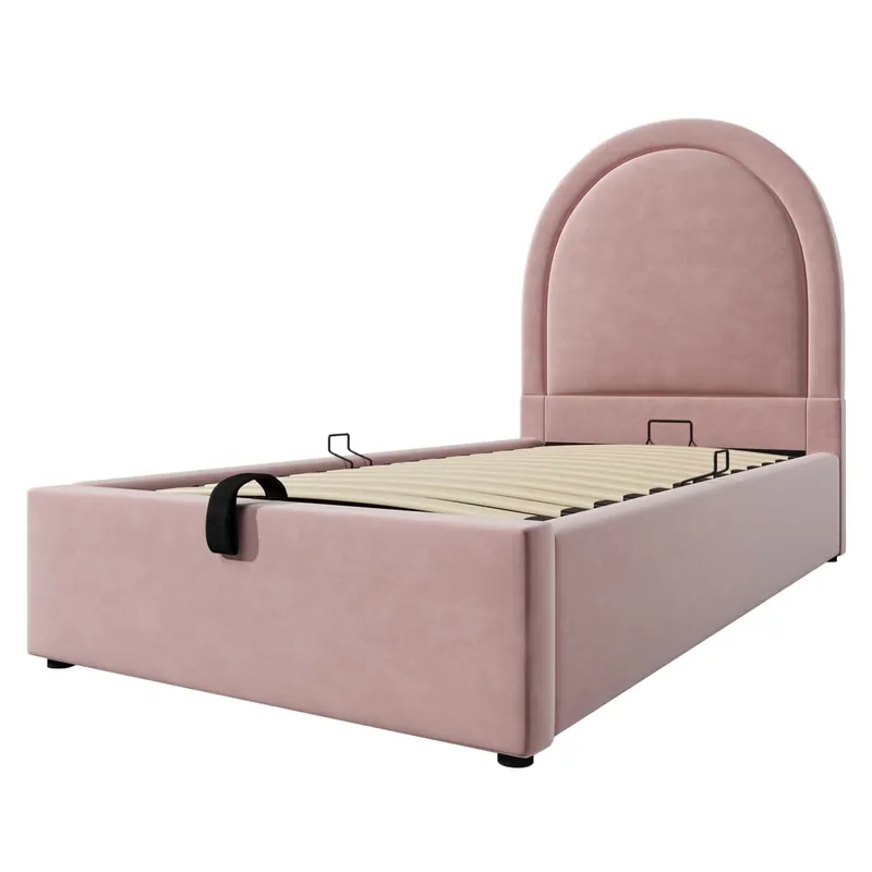 Cama tapizada infantil 90x200 cm - Rosa, Samt, para niños y niñas (con colchón)