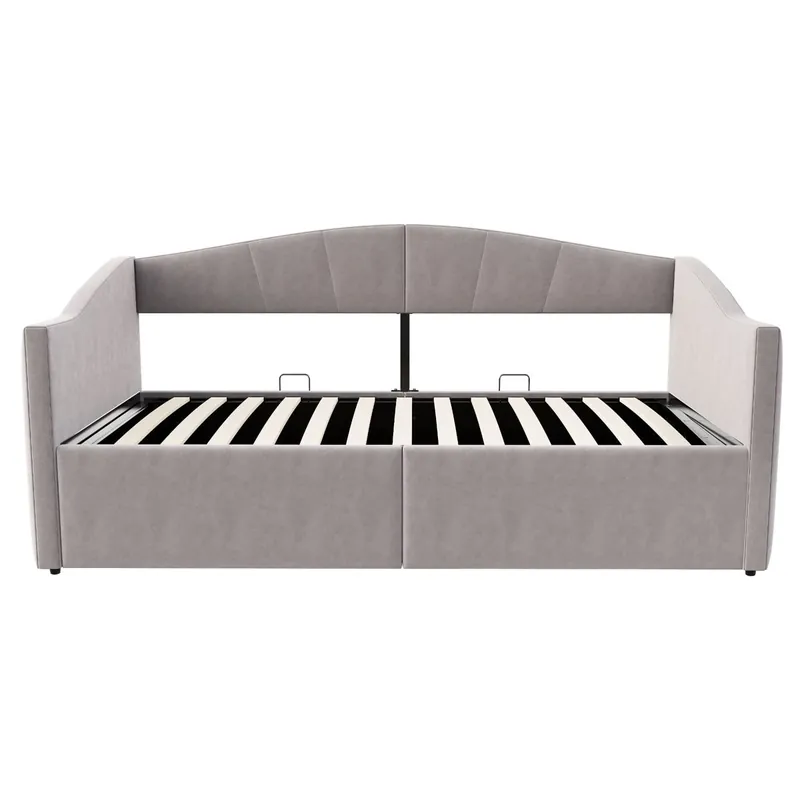 Sofá cama 90x200 cm - Con almacenamiento hidráulico, con somier y reposabrazos - Gris claro