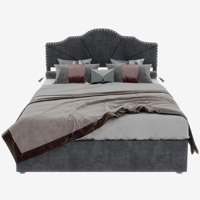 Cama moderna 140x200 CM - Cabecero acolchado suave, canapé alto con pistón - Gris