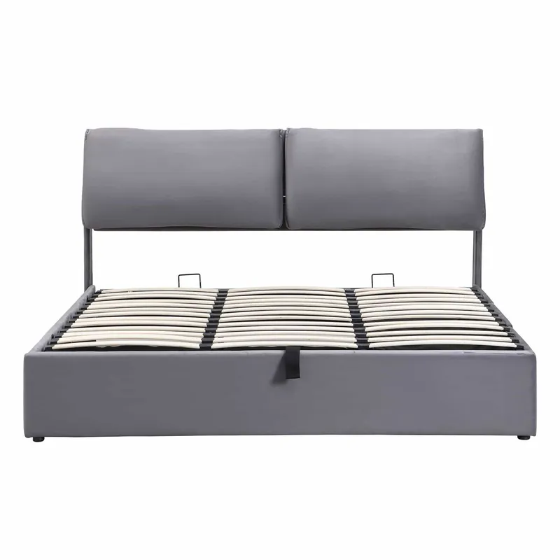 Cama tapizada 180x200 cm - hidráulica de terciopelo con 3 cajones, somier de láminas, cabecero, almacenamiento, sin colchón - gris