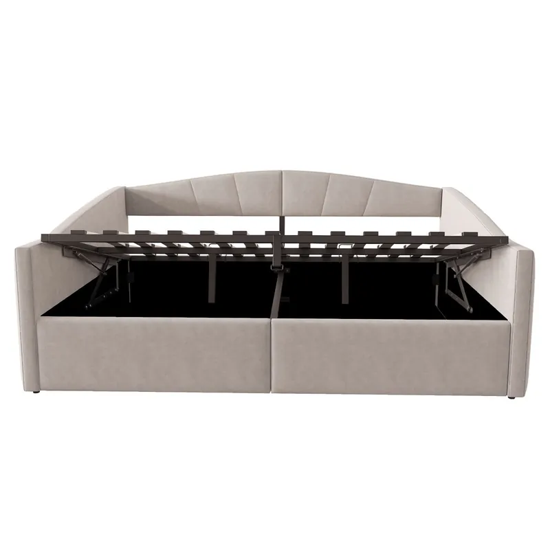 Sofá cama 140*200 cm - Con almacenamiento hidráulico, con somier y reposabrazos, rayas clásicas, multifuncional, tejido terciopelo, Gris claro