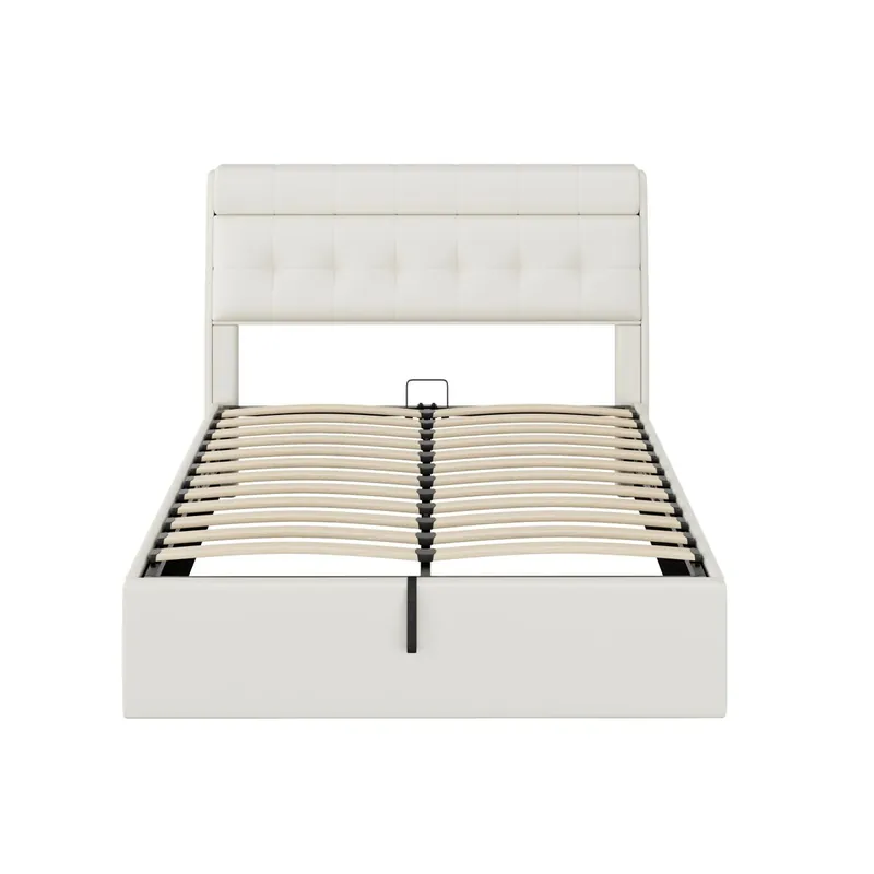 Cama con canapé 140x200 cm - en polipiel - cabecero con canapé - Blanco