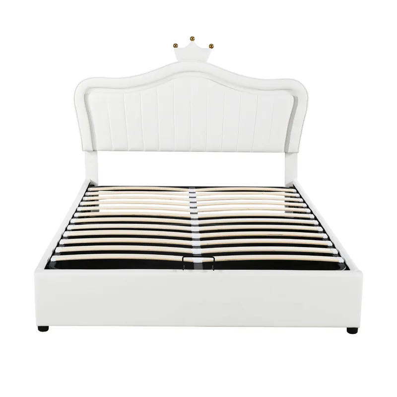Cama contenedor de piel sintética 140x200 cm - con LED y somier - Blanco