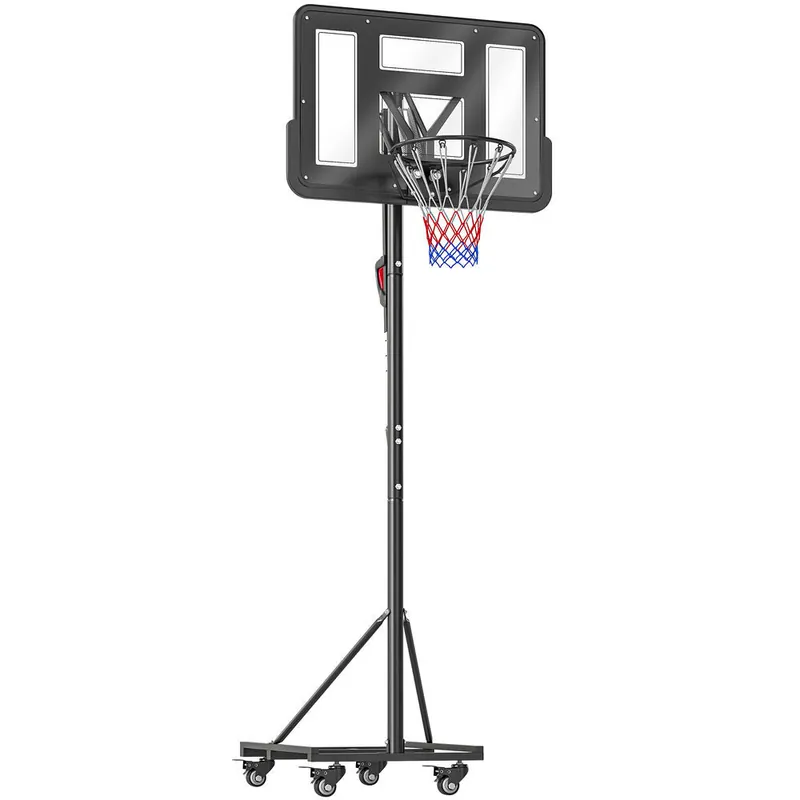 SPORTNOW Canasta de Baloncesto para Exterior, Altura Ajustable 235-305 cm, Canasta de Baloncesto Portátil con Tablero Irrompible 110 cm, Ruedas y Saco de Peso, para Adolescentes y Adultos, Negro