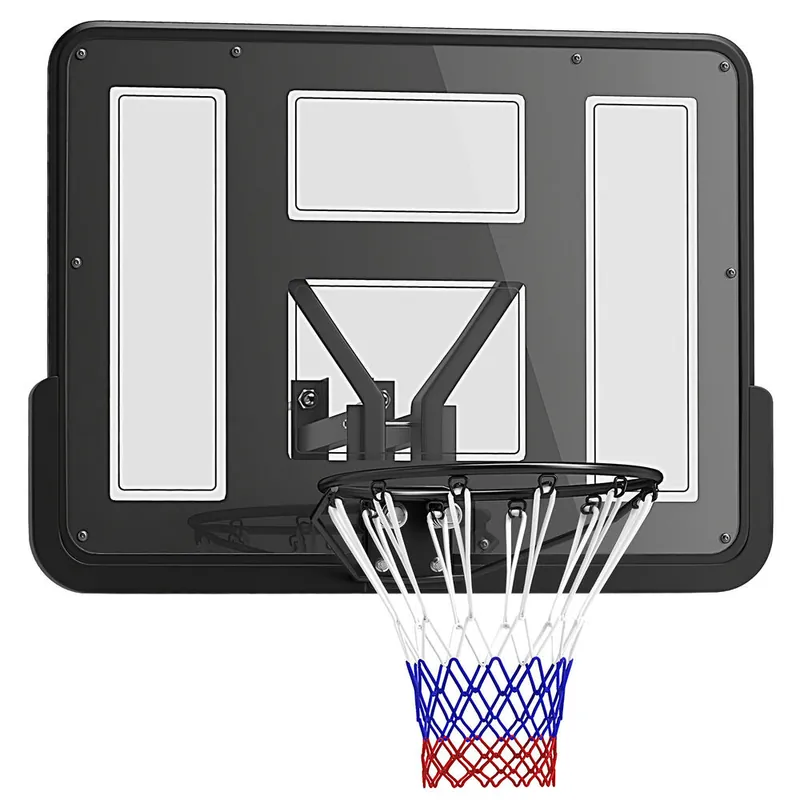 SPORTNOW Canasta de Baloncesto de Pared, Tablero de Baloncesto para Interior y Exterior, con Panel Irrompible de 110x75 cm y Red Resistente a Desgarros, para Adultos y Niños, Negro - Jardín