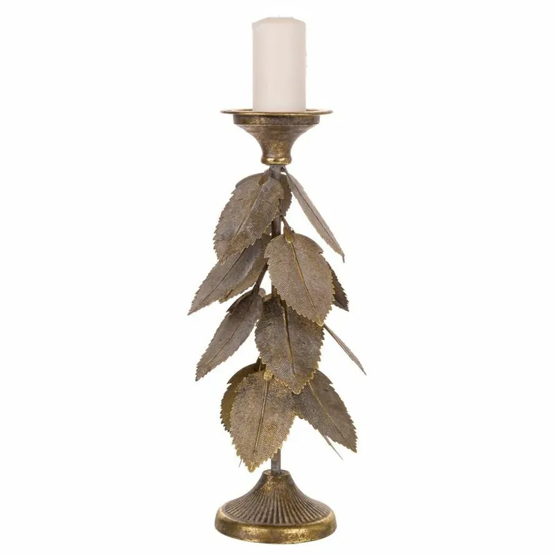 Candelabro Alexandra House Living Dorado Hierro 19 x 43 x 19 cm Hojas - Decoración