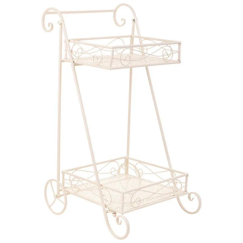 Carrito 2 baldas para macetas de forja blanco 40x34x76 - Decoración