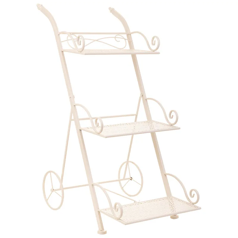 Carrito 3 baldas para macetas de forja blanco 40x34x76 - Decoración