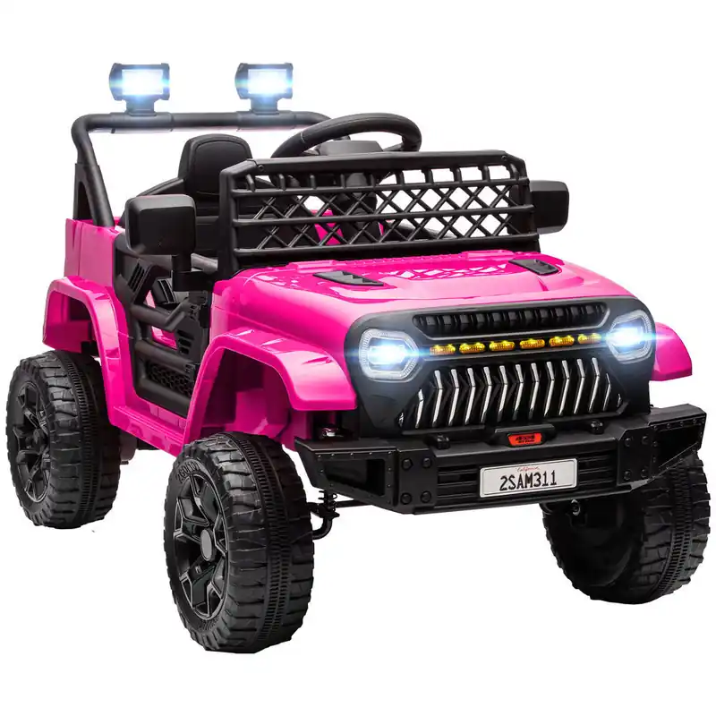 AIYAPLAY Coche Eléctrico para Niños de +3 Años Coche Eléctrico Infantil de Batería 12V con Mando a Distancia Velocidad Ajustable USB Faros Bocina Rosa Fucsia - Electrónica