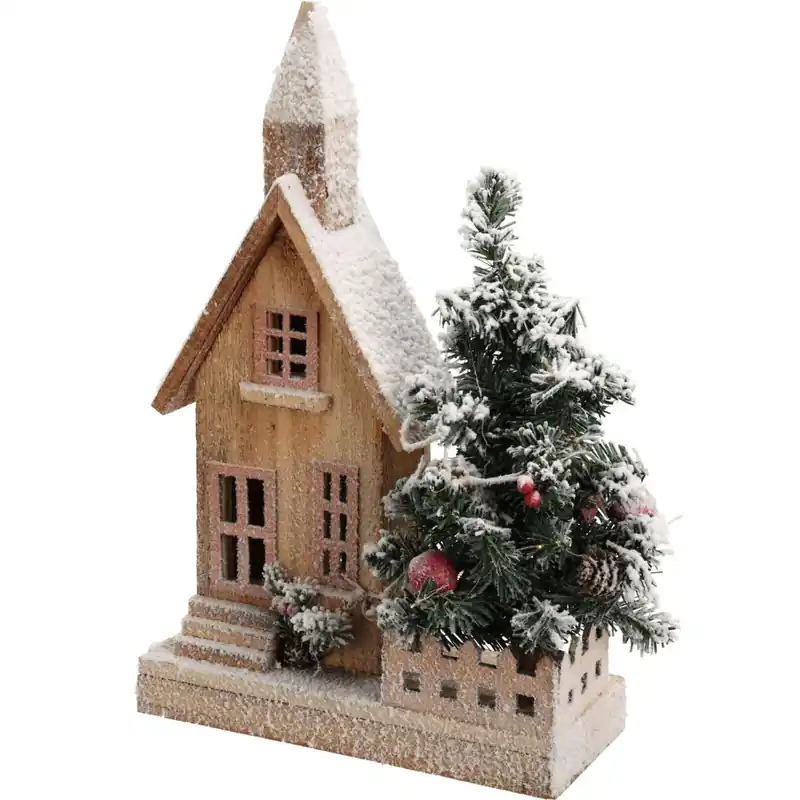 Well Home Decoración Navideña - Casa de Navidad con Árbol y Luces LED Blancas con acabado en nieve