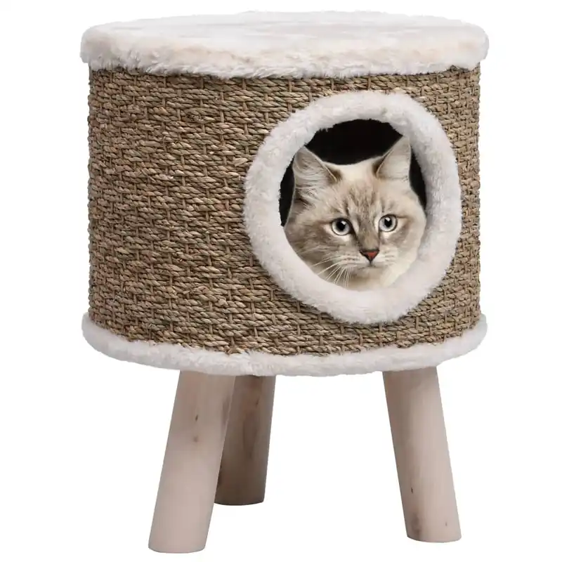 vidaXL Casa para gatos con patas de madera 41 cm hierba marina - Jardín