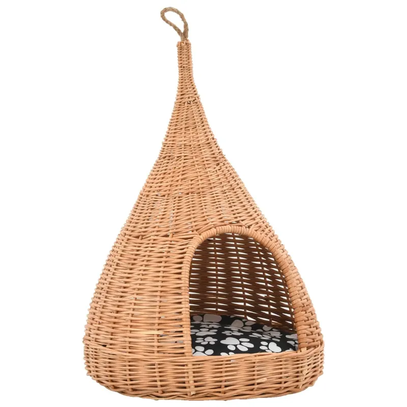 vidaXL Casa para gatos con cojín y forma de tipi sauce natural 40x60cm - Jardín